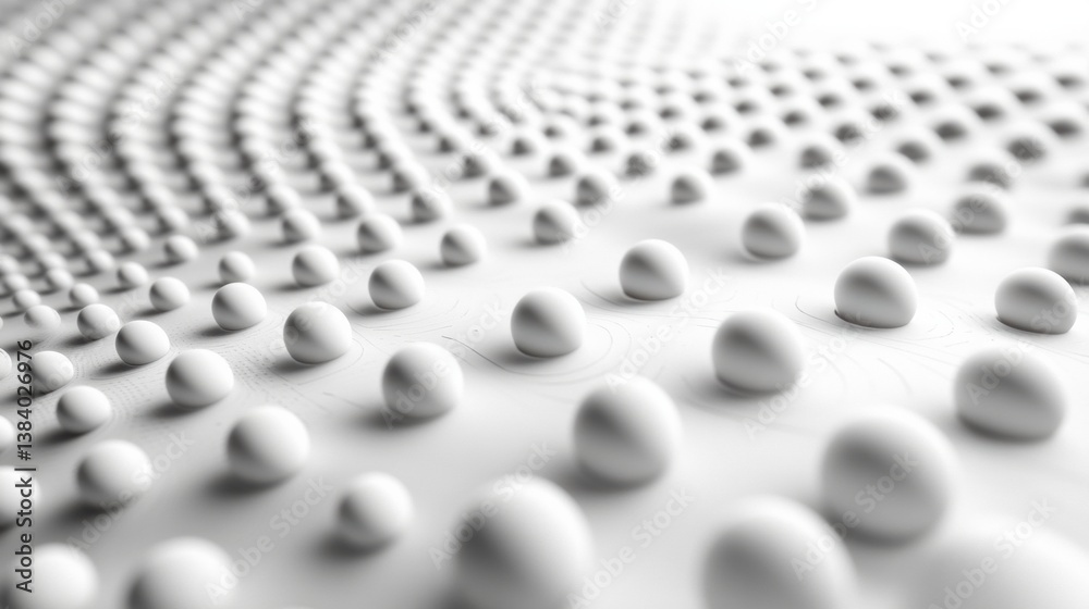 Poster Modern abstract backdrop featuring elegantly spaced 3D white spheres in a soft depth-of-field