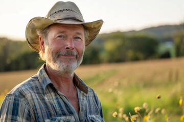 Portrait of a middle aged Caucasian male farmer in the field