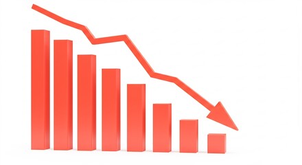 3D Render of a Red Bar Graph Showing a Sharp Decline in Business, Financial Loss, Economic Crisis, Market Crash
