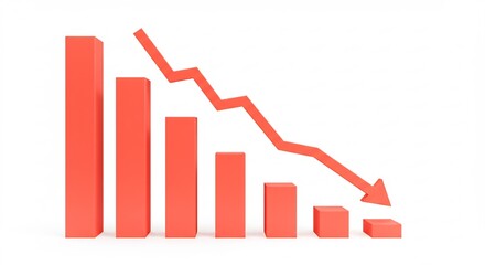 3D Render of a Decreasing Bar Graph Showing a Sharp Decline in Business Performance