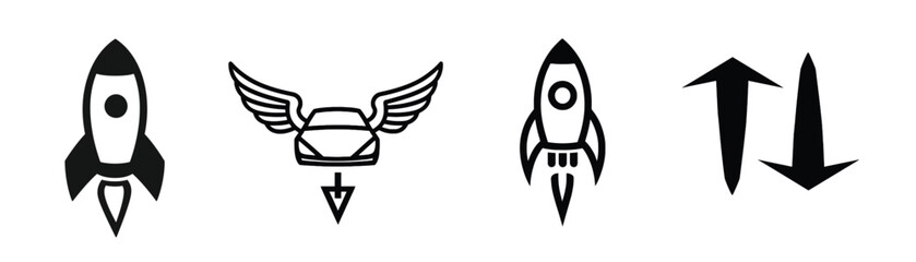 Set Of Black And White Icons Representing Transport And Direction