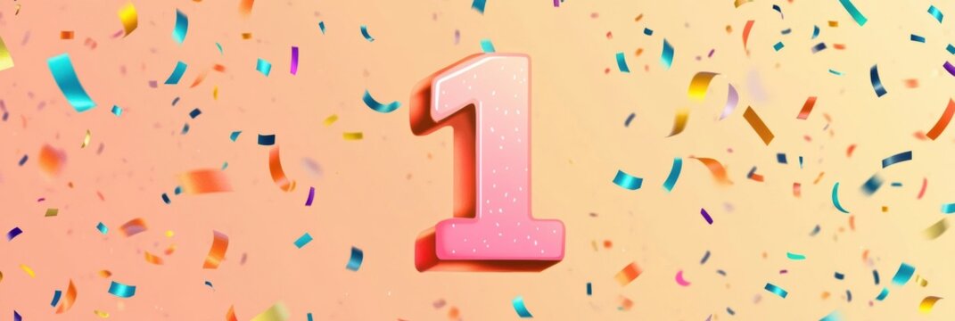 Modern playful number one icon with confetti in warm colors, perfect for birthday celebrations or milestone events
