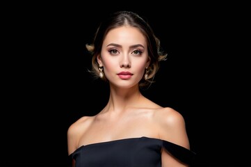 Naklejka premium a beautiful woman with black dress against a dark background