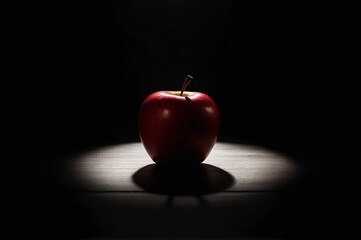 a red apple against a black background