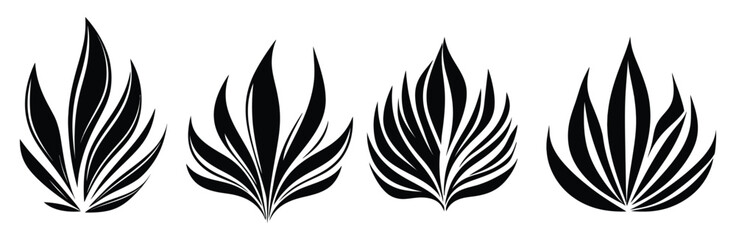 Black Leaves Abstract Design Set Vector Elements For Decoration On White Background