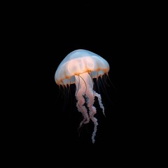 Fototapeta premium a translucent jellyfish floats against a black background