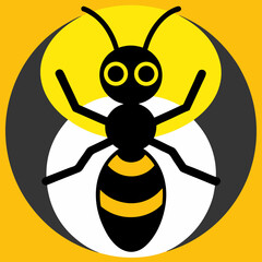 A bold, stylized bee, buzzing with energy against a vibrant yellow and gray backdrop, symbolizing nature's industrious spirit.