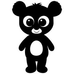 A cheerful, adorable panda cub with big, expressive eyes, standing proudly in a simple, bold silhouette against a white background.