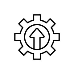 Powering upward progress: a gear symbolizing growth and advancement with a bold upward arrow.