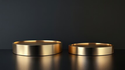 two gold bowls on a black surface
