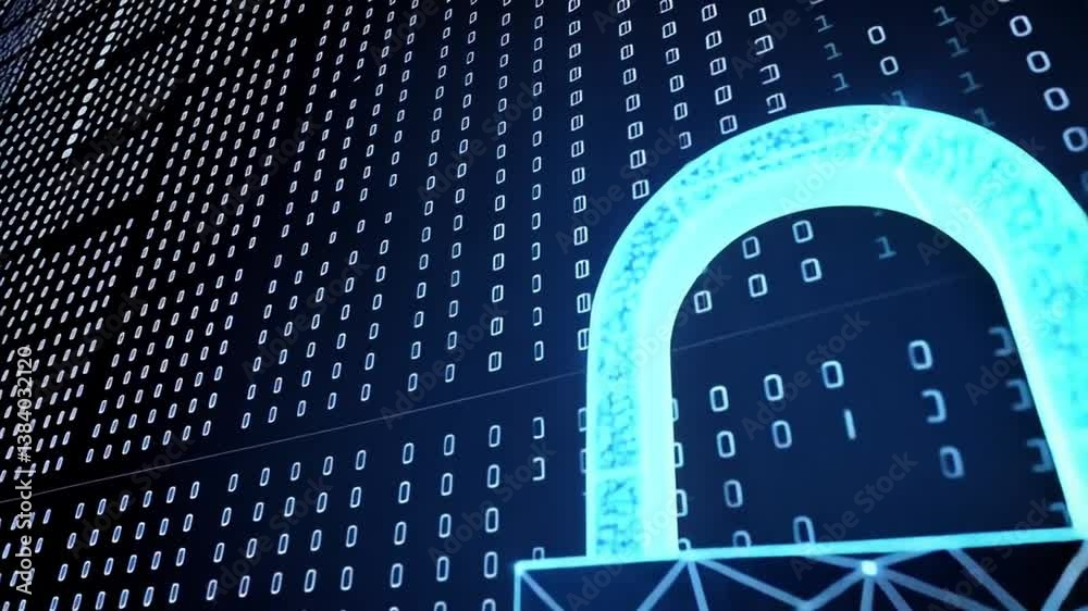 Poster Digital padlock with binary code background representing cybersecurity and data protection concept