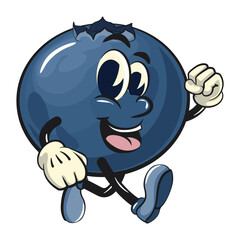 Cute blueberry fruit vektor illustration mascot character walking, work of hand drawn