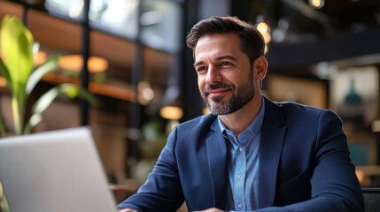 Fototapeta premium LLM large language model and custom AI solutions. Artificial intelligence driven automation technology. Businessman using laptop computer for training and instructing AI.