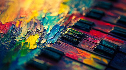 Fototapeta premium Colorful abstract oil painting of piano keys.