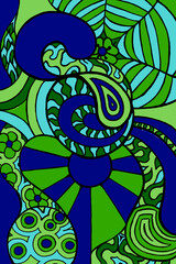 a trippy pattern inspired by the 1960's. using blue and green