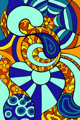 a trippy pattern inspired by the 1960's. using complimentary colours of blue and orange 