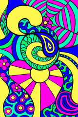 a trippy pattern inspired by the 1960's. using neon colours