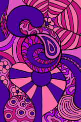 a trippy pattern inspired by the 1960's. in the colours of purple and pink