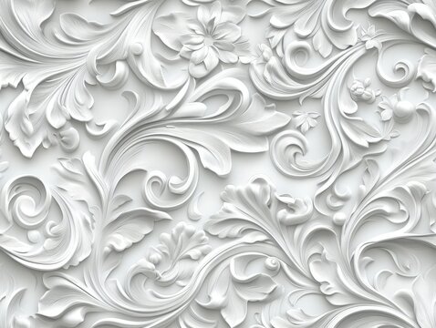 Seamless barocco scrollwork pattern venzel and whorl Royal vintage Victorian Gothic Rococo white background