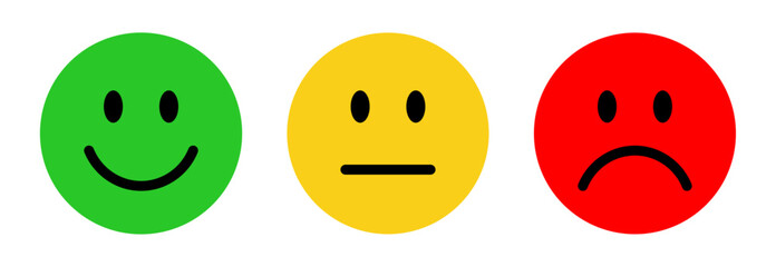 Rating emoji icon set. Rating and feedback emoji collection in white background.  Very happy, neutral, very sad emojis icon. Emoji, feedback, icons, vector, symbols.