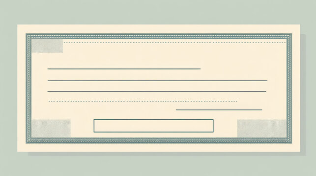 Blank bank check. Checkbook cheque template. Vector document with empty fields for personal and financial information, allowing users to create customized checks for Secure financial transactions