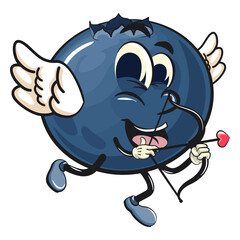 Cute blueberry fruit vektor illustration mascot character being cupid with angel wings and the arrow of love, work of hand drawn