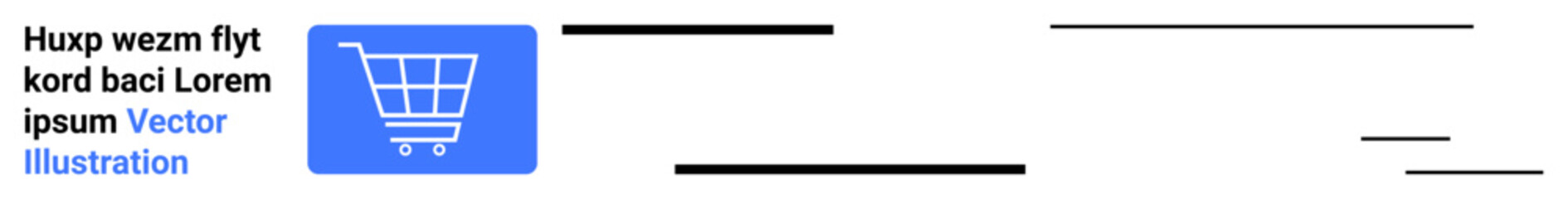 Blue shopping cart graphic paired with minimal black lines, representing online shopping, e-commerce, checkout, digital commerce, retail, product listing, ideal for simple landing page