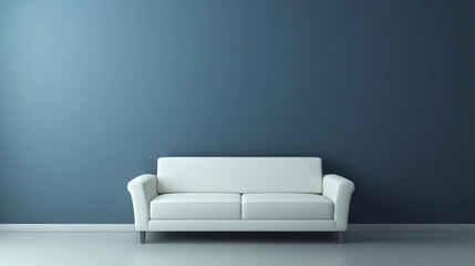 Interior of light room with sofa on empty dark blue wall background,3D rendering