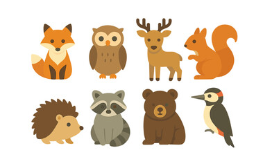 Fototapeta premium Charming woodland creatures: adorable animal icons for creative projects. Vector icons