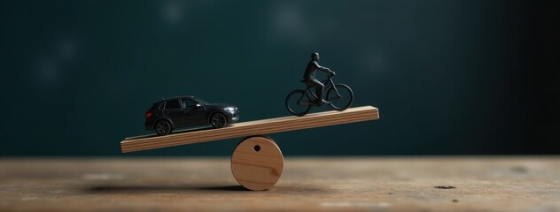 Sustainable Transport Balance - Bicycle vs Car. Ideal for environmental awareness websites, sustainable transportation advertisements, eco-friendly lifestyle graphics, urban planning designs