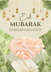 Eid Mubarak handshake vector illustration