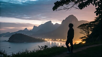 silhouette of a man on a mountain
