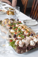 Close-up of rustic finger food at event – savory snacks served at a country-style celebration, perfect for casual gatherings