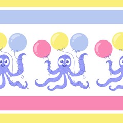 Summer ocean animals seamless octopus birthday pattern for wrapping paper and fabrics and linens and kids