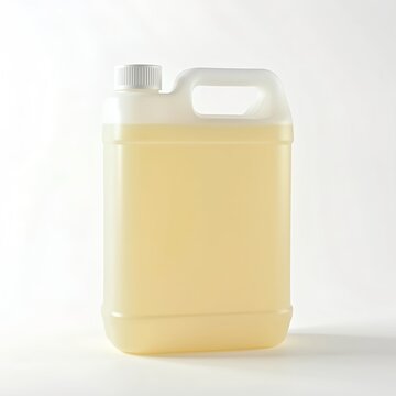 5 liter container with industrial cleaner, plastic bottle, no branding, clear cap, white background, mockup ready