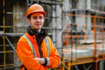 Portrait of a young Caucasian male engineer on construction site