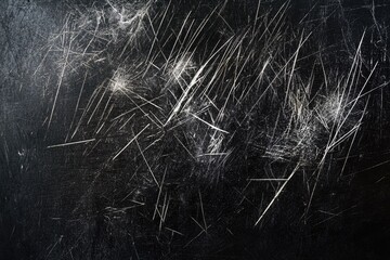 Abstract background texture with numerous white scratches on a black surface.