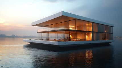 Fototapeta premium Transparent floating bridge residence featuring sleek glass walls an ultra modern cantilevered design and a breathtaking panoramic water view