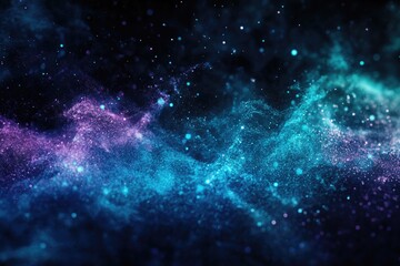 Obraz premium Abstract cosmic nebula with swirling blue and purple particles, glittering like stardust in the dark.