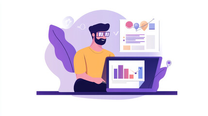 AI agent and marketing promotion automation technology. Advertisement AD and campaign management. Businessman using laptop computer to give instructions to artificial intelligence at desk in office.