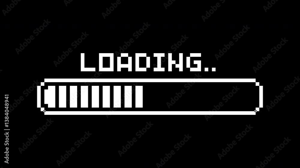 Aufkleber Pixel art loading animation, 8-bit retro game start, download bar screen. Pixelated progress animation. Loading from 0 to 100 percent. Video with transparent background. Alpha channel.