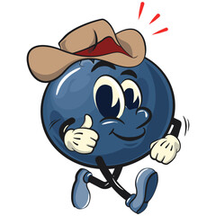 Cute blueberry fruit vektor illustration mascot character wearing a cowboy hat while giving a thumbs up sign, work of hand drawn
