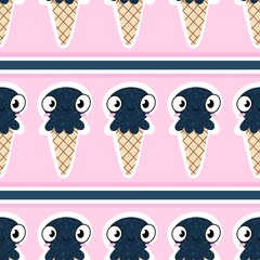 Summer ocean animals seamless octopus and ice cream pattern for wrapping paper and fabrics and linens