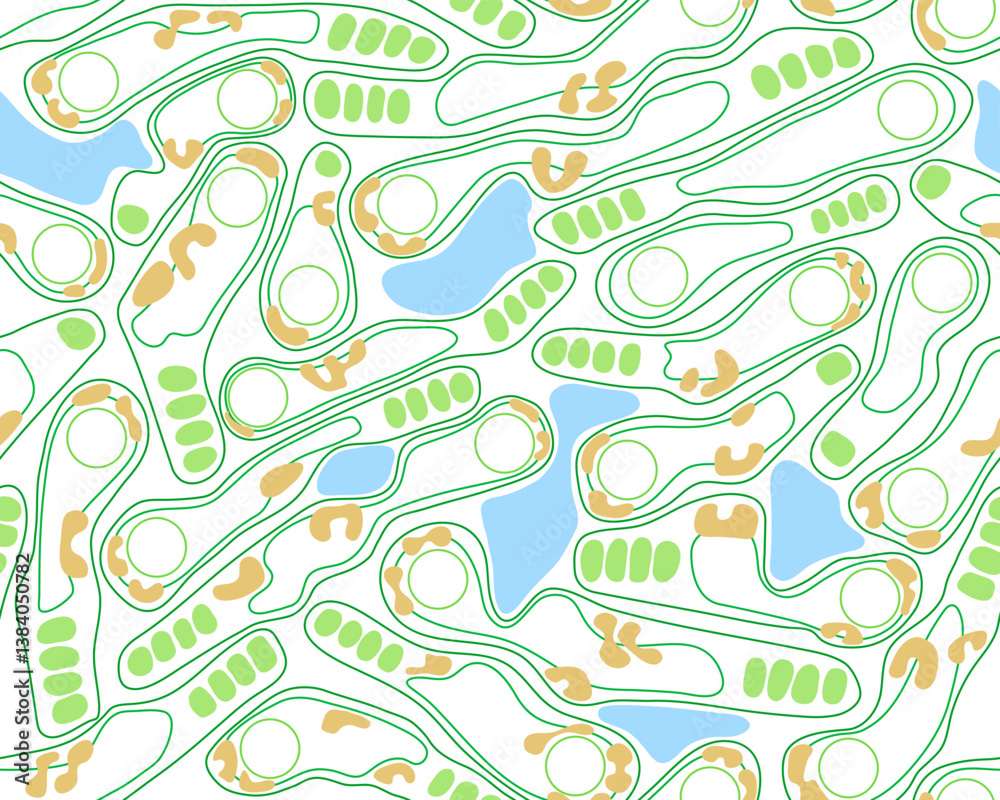 Wall mural golf course layout seamless pattern. top view of vector map outline blueprint