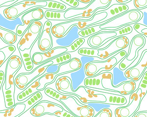 Golf course layout seamless pattern. Top view of vector map outline blueprint