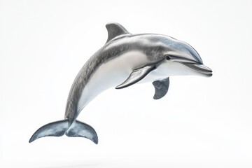 Obraz premium A sleek dolphin leaps gracefully through the air, showcasing its streamlined body and powerful fluke.