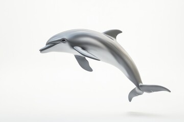 A sleek, silver dolphin leaps gracefully through the air, a captivating marine mammal.