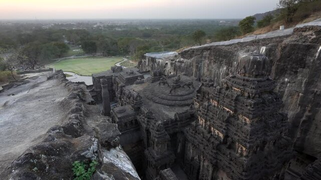 The 8th-century Kailasa temple at the Ellora Caves in Aurangabad, Maharashtra, India.