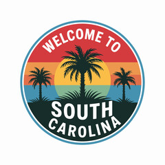 Obraz premium Welcome to South Carolina Retro Sunset Badge