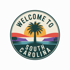 Obraz premium Welcome to South Carolina Retro Sunset Badge